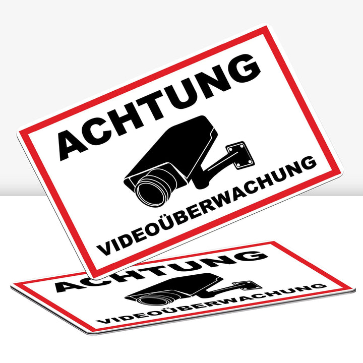 2 Stück XXL Achtung Videoüberwachung Schild 40 x 30 cm Alu 3mm Alu-Dibond stabile Aluminiumverbundpl