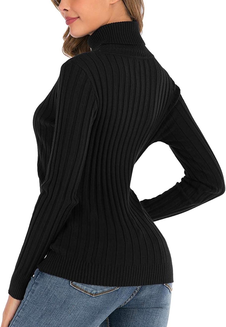 Enjoyoself Damen Strickpullover Gerippter Rollkragenpullover Feinstrick Elegant Langarm Strickpulli