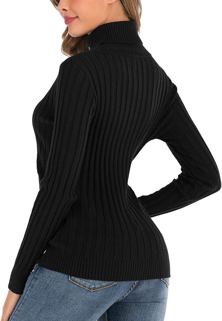 Enjoyoself Damen Strickpullover Gerippter Rollkragenpullover Feinstrick Elegant Langarm Strickpulli