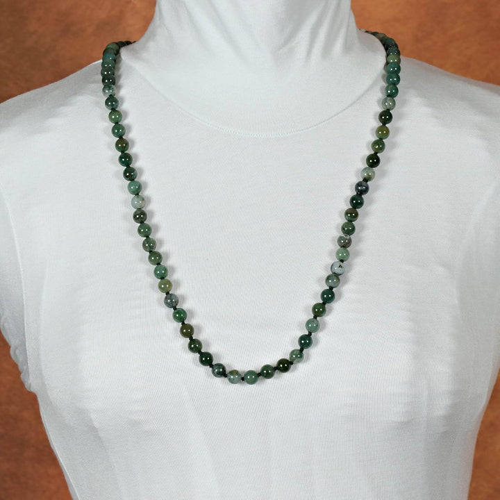 ELEDORO Edelstein Perlenkette Collier endlos geknotet 8mm 80cm lang Moosachat