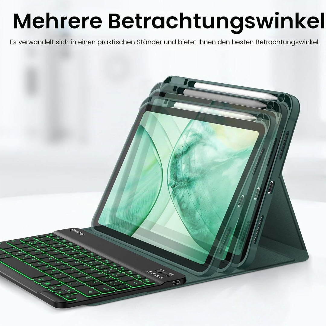 FINTIE Hülle mit Tastatur für iPad A16 11 Generation/10 Gen (11/10.9 Zoll, 2025/2022), 7-farbige Hin