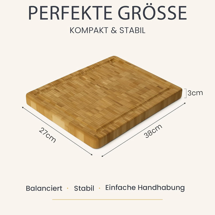 Bambus Schneidebrett aus 100% Bio Material 45 x 30 x 2 cm grosses XL Brett – FSC® Zertifiziertes Ant