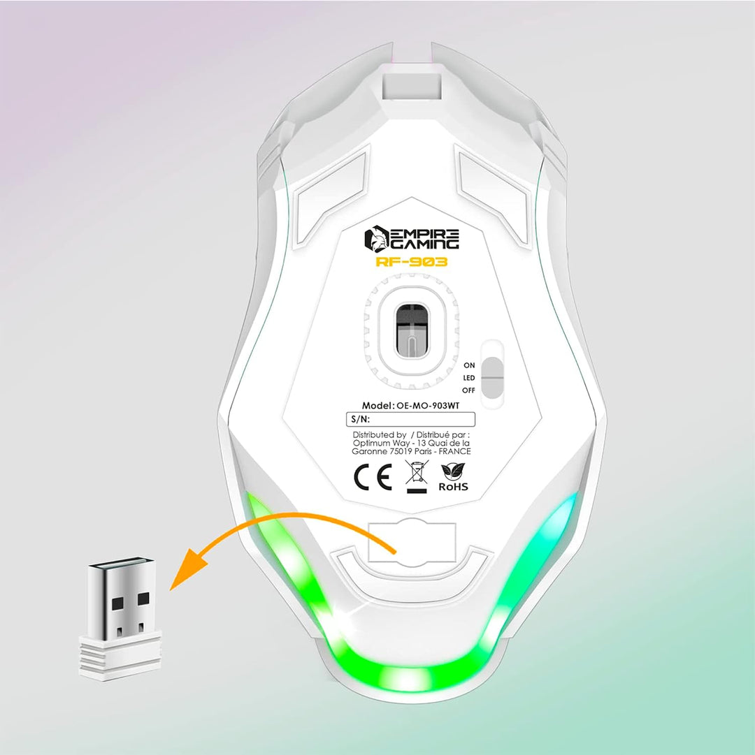 EMPIRE GAMING - RF903 Gaming-Maus, Kabellos 2,4GHz Wireless Wiederaufladbar – LED-Hintergrundbeleuch
