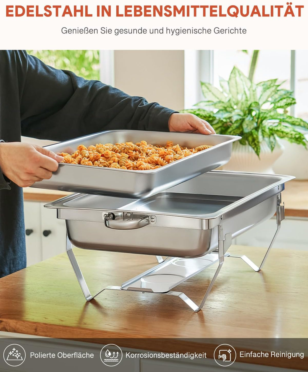 Wilprep Chafing Dish Edelstahl Buffet-Set Warmhaltebehälter Speisenwärmer Wärmebehälter Rechaud für