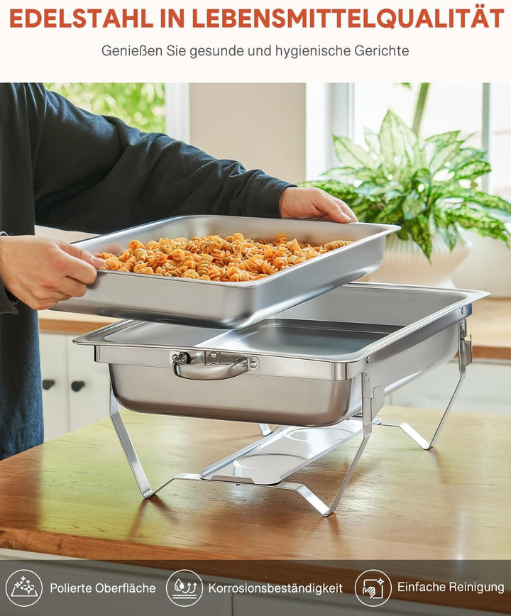 Wilprep Chafing Dish Edelstahl Buffet-Set Warmhaltebehälter Speisenwärmer Wärmebehälter Rechaud für