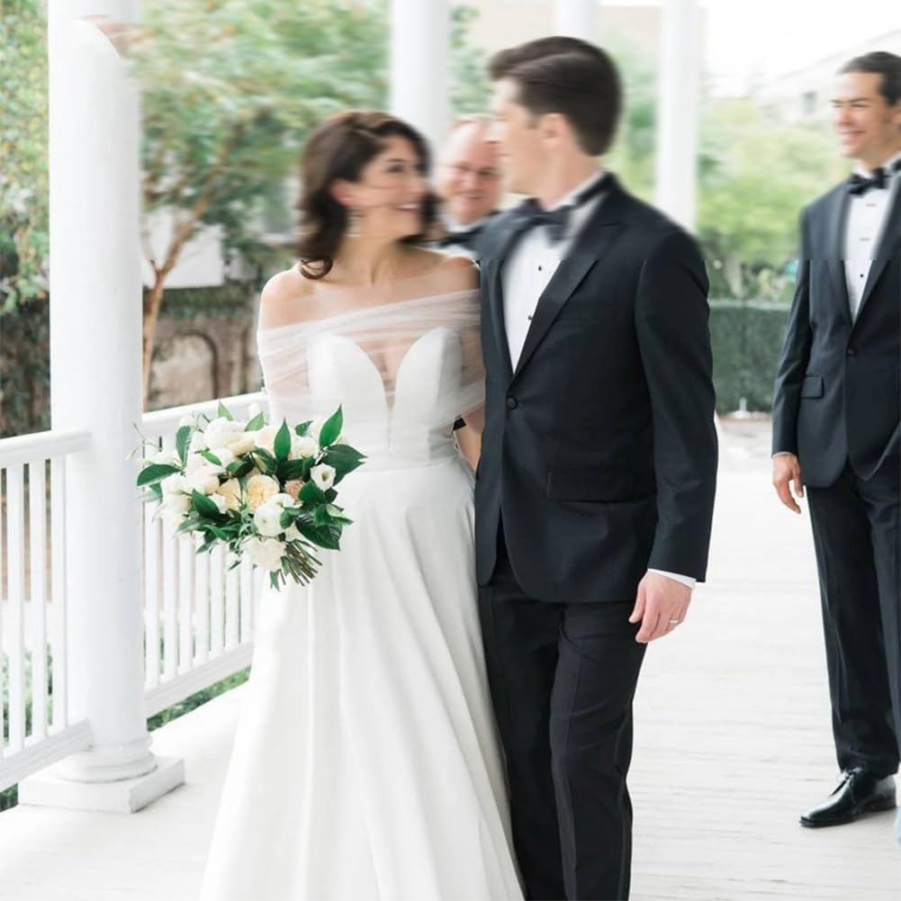 Bolero Umhang Spitze Hochzeitsschal Brautumhang Wickelstola mit Kunstperlen Schnalle Schulterfreier