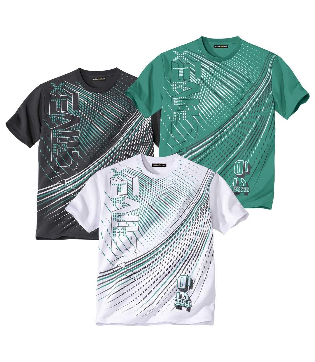 ATLAS FOR MEN - 3er-Pack Herren T-Shirts - Rundhalsausschnitt - Kurze Ärmel - Verfügbar in grossen G
