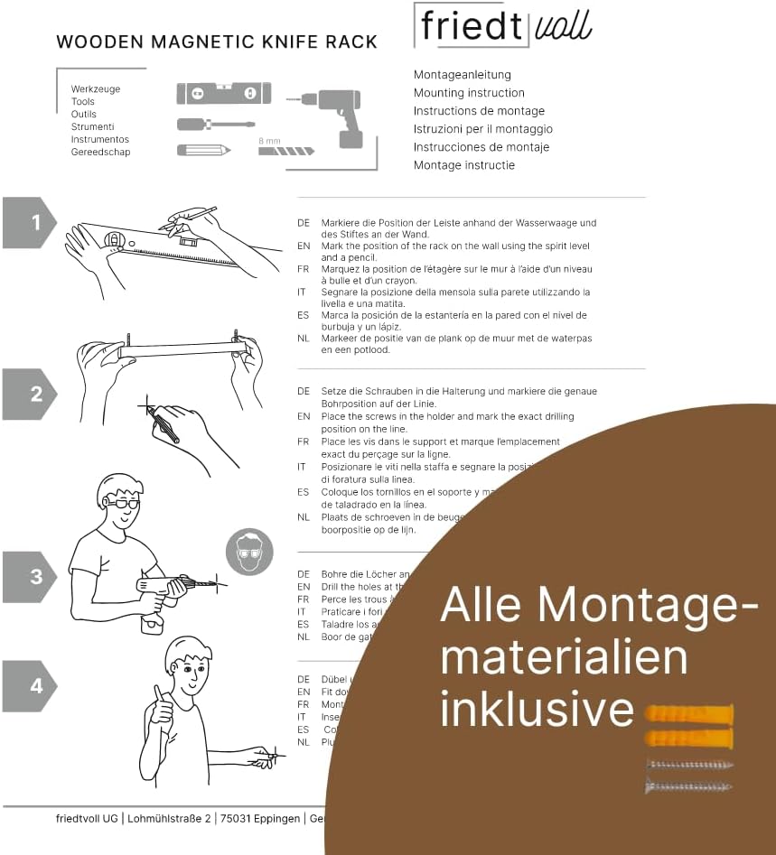 Magnetleiste Messer, Messerhalter aus massivem Holz, einfache Montage, multifunktional für alle magn