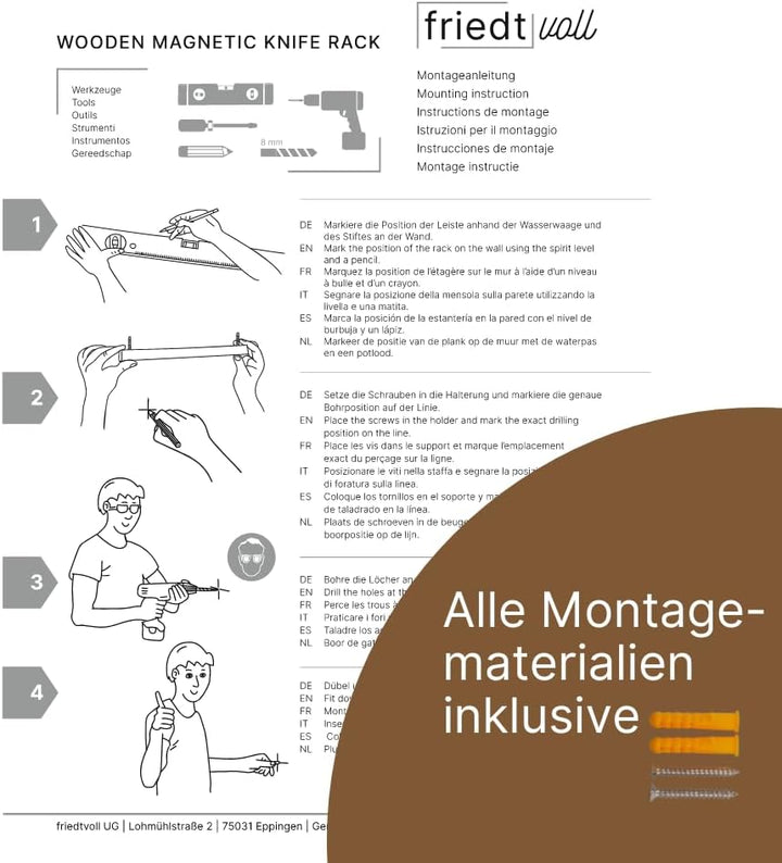 Magnetleiste Messer, Messerhalter aus massivem Holz, einfache Montage, multifunktional für alle magn