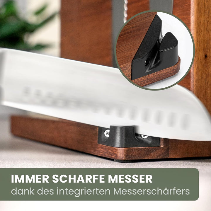 WALDWERK Messerblock magnetisch ohne Messer (31cm) - Messerhalter aus edlem Akazienholz - unbestückt