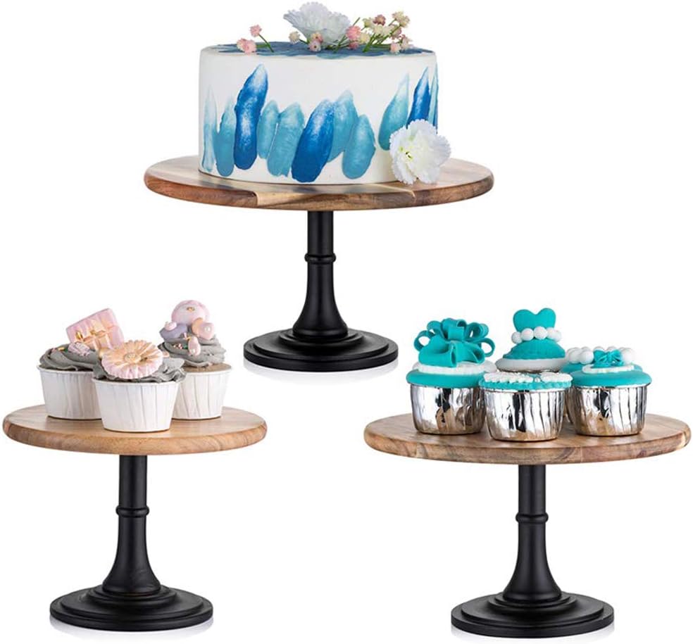NUPTIO Tortenständer aus Holz 3er-Set: Rustikaler Ständer für Kuchen Hochzeit Dessert Ständer Holz-T