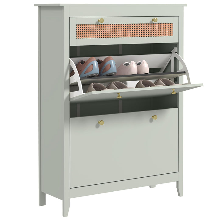 HOMCOM Schuhschrank mit 2 Klappen und Schublade, Schuhkipper Schuhregal mit Verstellbarer Ablage, Sc