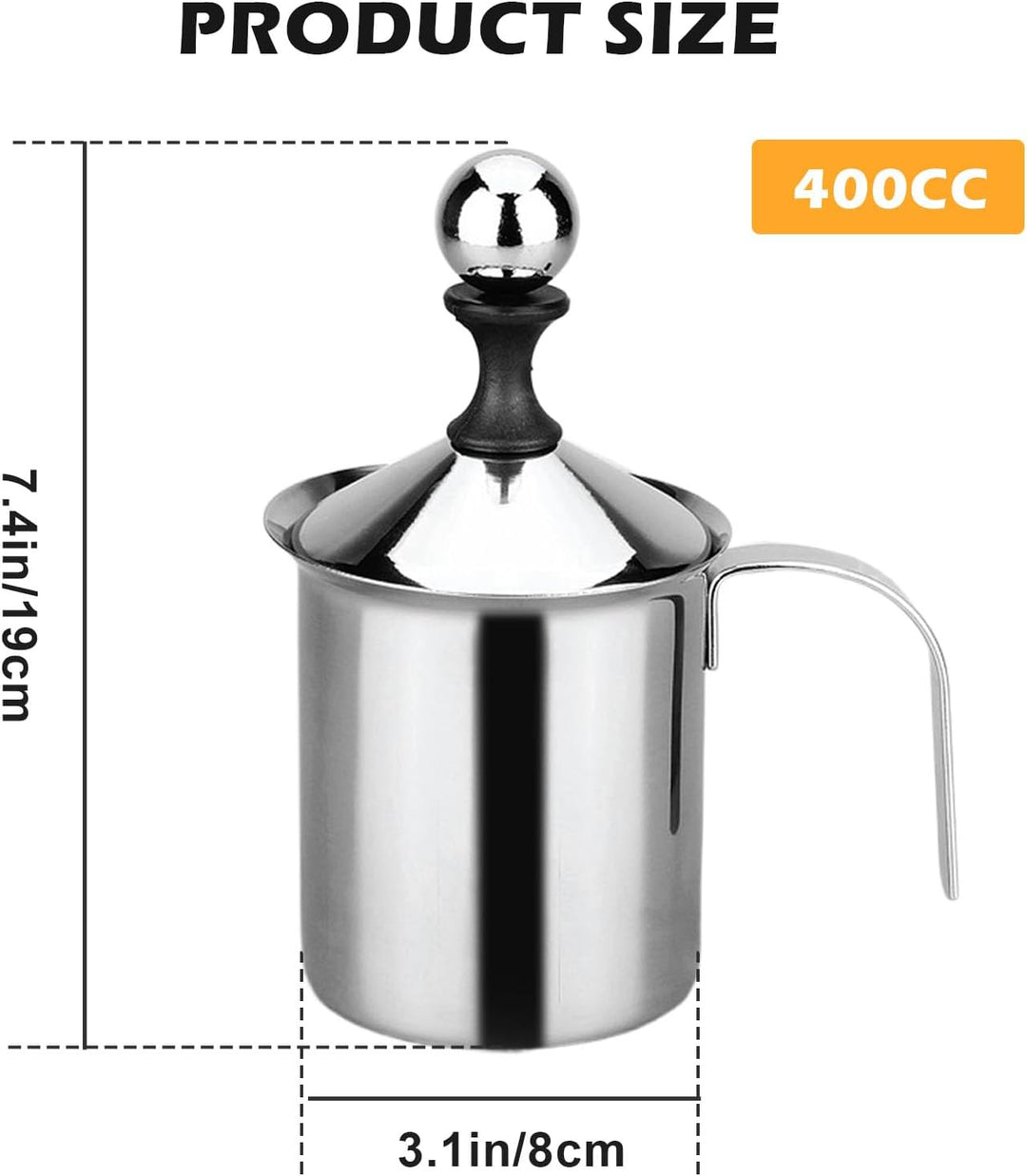 400ml Edelstahl Double Mesh Milchaufschäumer Manuell, 304 Edelstahl Hand Milschäumer, Speziellem Drü