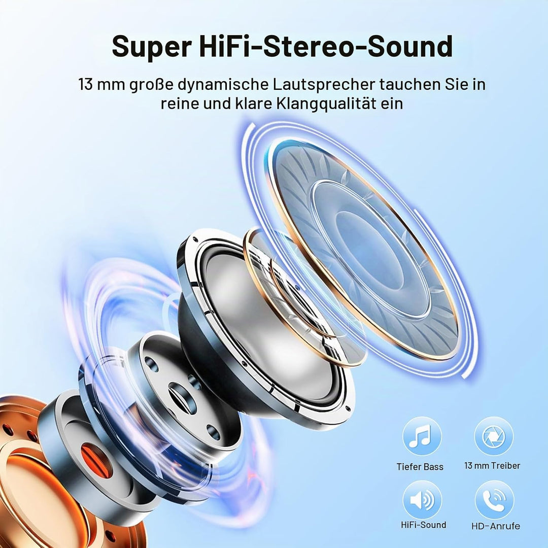Bluetooth Kopfhörer, Kopfhörer Kabellos Bluetooth 5.3, In Ear Kopfhörer mit 4 Mic, 2026 Neue ENC Noi