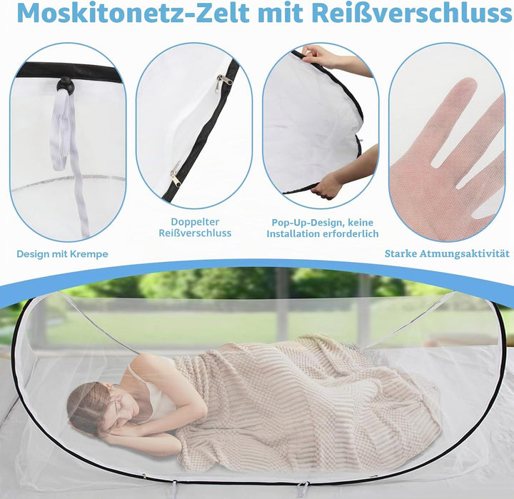 Moskitonetz Pop Up Bett, 200 x 100 x 70cm Einzelbett Faltbares Moskitonetz Reise Mückennetz, Tragbar