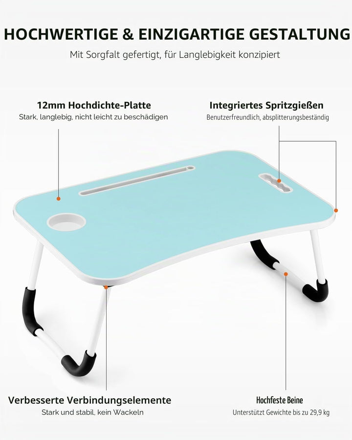 Faltbarer Laptoptisch, tragbarer Schossschreibtisch, Betttisch, Laptop-Ständer mit Getränkehalter &