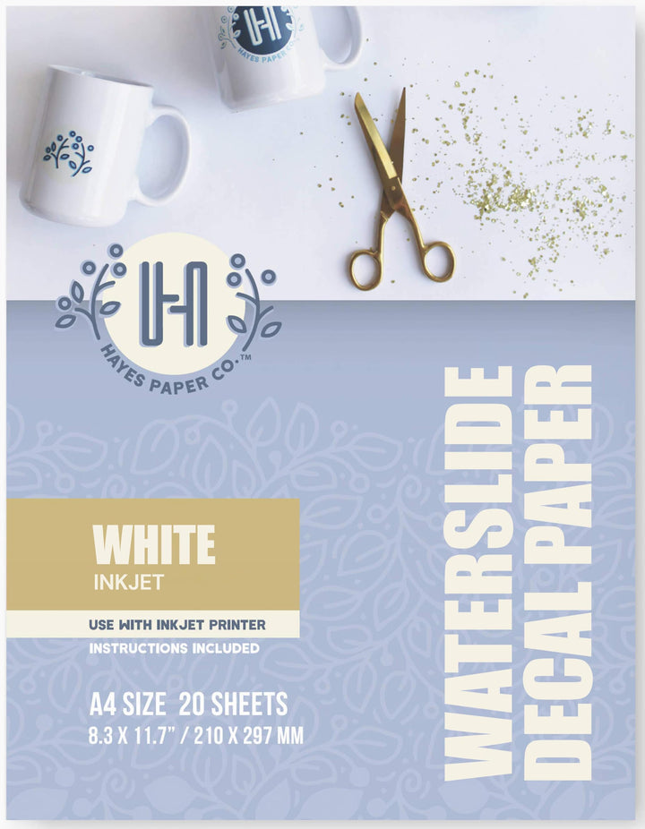 Hayes Paper, Wasserschiebefolie, Aufkleberpapier, TINTENSTRAHL WEISS, 20 Seiten Erstklassiges Waters