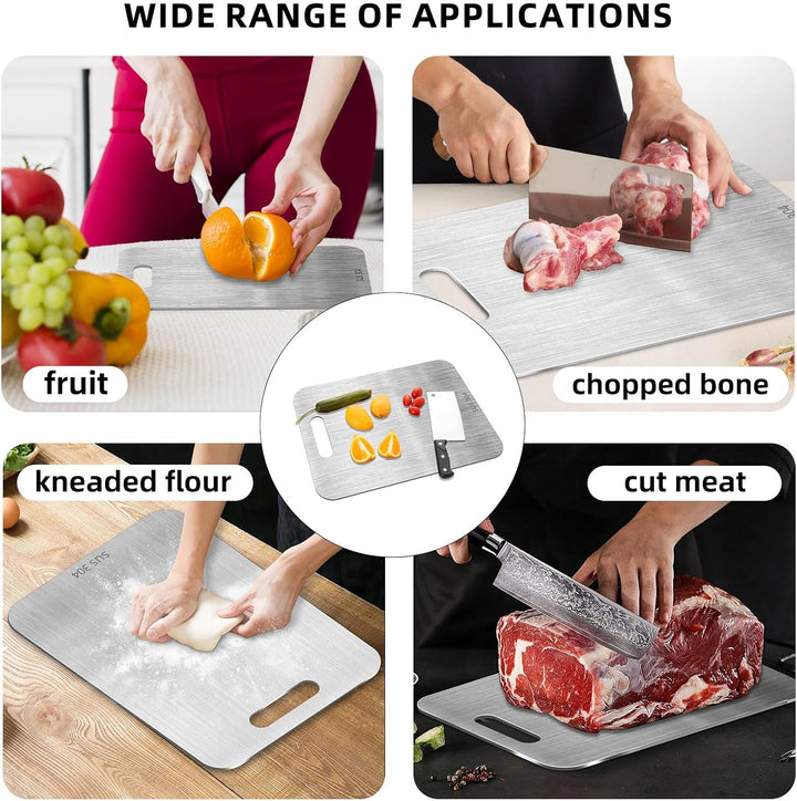2 Stück Titan Schneidebrett, 304 Schneidebrett Edelstahl Titanium Cutting Board Doppelseitiges Leben