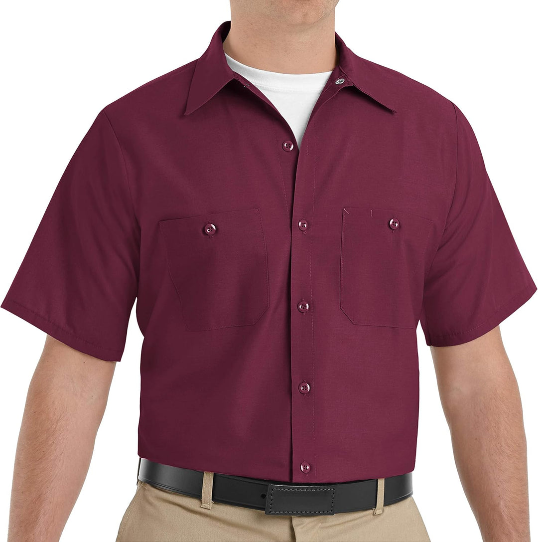 Red Kap Herren Men's Short Sleeve Industrial Work Shirt Work Utility Hemd (1er Pack) XL Burgunder, X