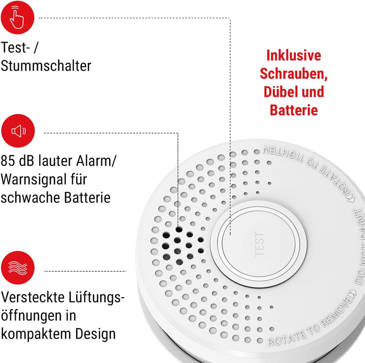 SHD by OneConcept Rauchmelder mit Magnethalterung, 6X Mini-Rauchmelder, Feuermelder mit Batterie, Ra