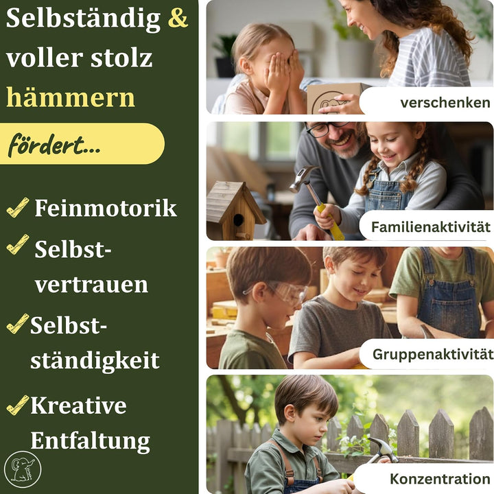 Eli® Kinderhammer + Holzraspeln – Echtes Werkzeug für Kinder mit ergonomisch rutschhemmenden Griff –