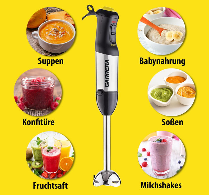 CARRERA Stabmixer [10 Geschwindigkeiten] Pürierstab - Hand Blender - Mixstab Set - Edelstahl - Rührs