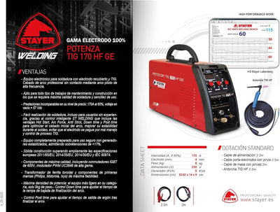 Stayer Welding Potenza Tig 170 Hf Inverter für Schweissgerät Tig 170 (60 %) A 4 Mm 5 kg Kva5