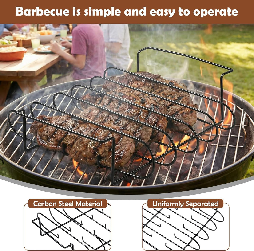 Grill Rib Stand, BBQ Rib Rack mit 2 Pinseln, Spare Ribs Halter für Gas- und Holzkohlegrills, Braten