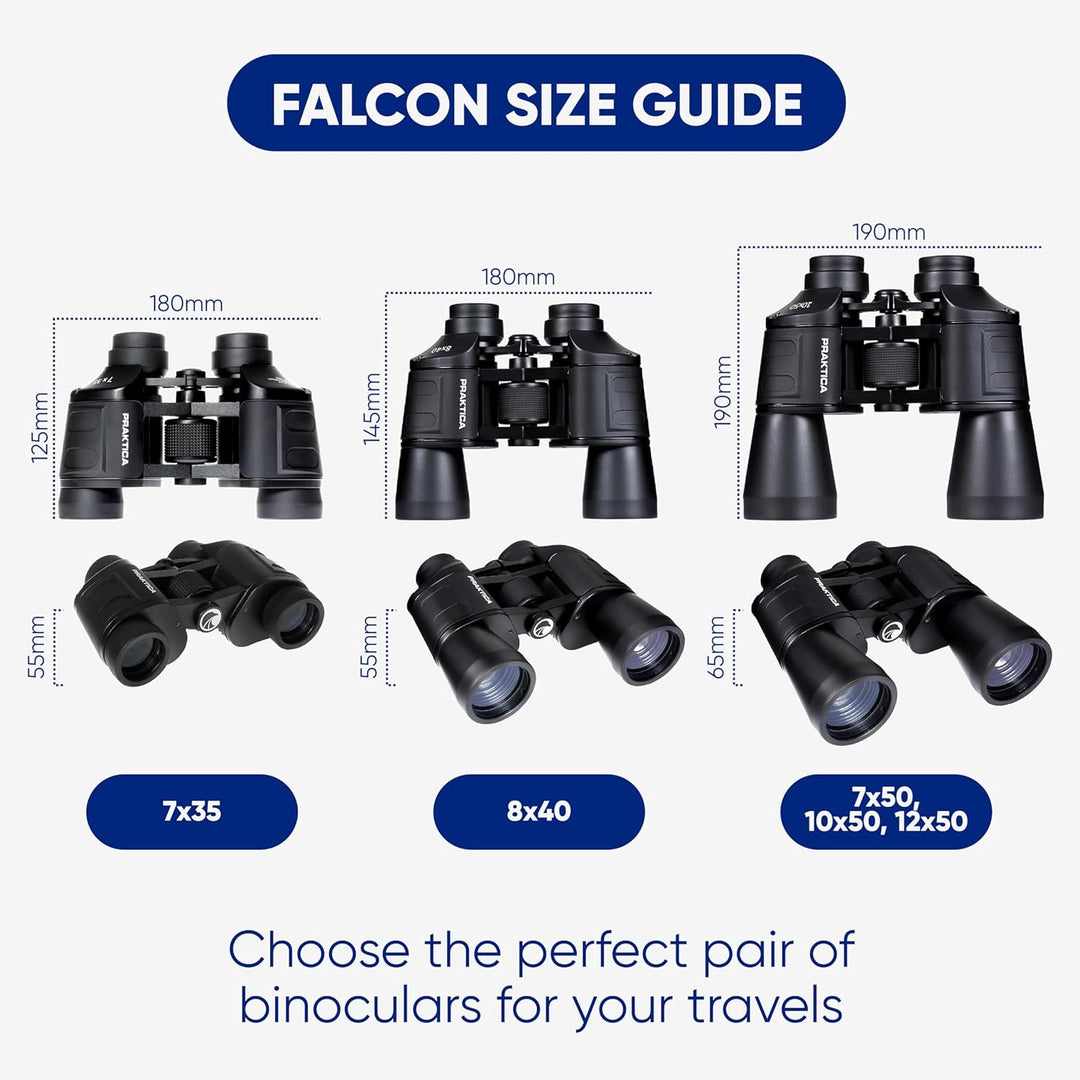 Praktica Falcon Feldfernglas, 7 x 35 mm, Schwarz, Porroprisma, vollbeschichtete Optik, Aluminiumgehä