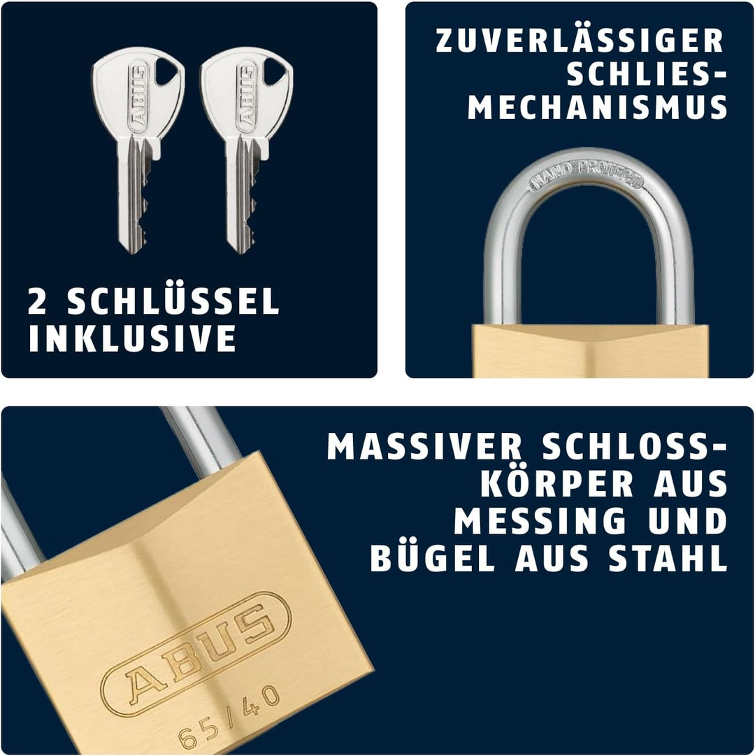 Abus - 65IB/40 40mm Messing Vorhängeschloss Edelstahl Schäkel LS 63 Carded - ... 40mm single Bügelhö
