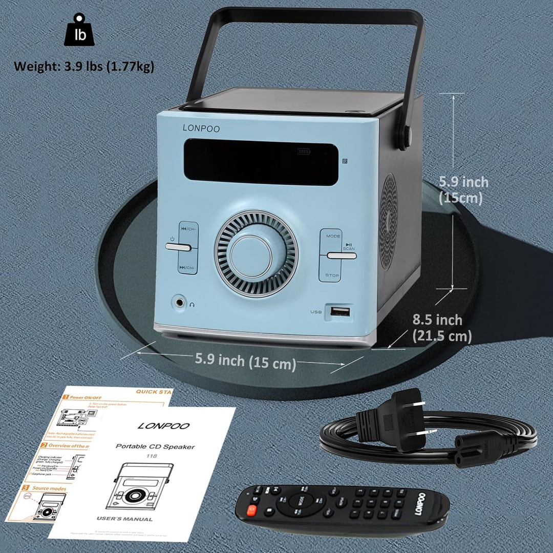 Tragbarer CD-Player Boombox 20W für Draussen, Eingebaute wiederaufladbare BatterieFM-Radio/Bluetooth