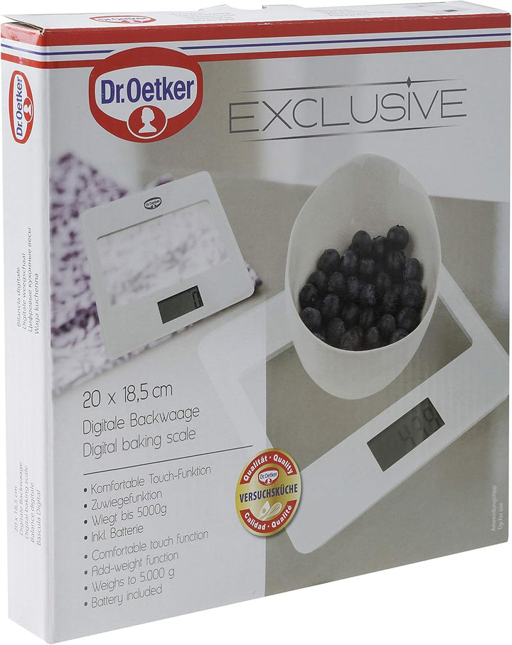 Dr. Oetker Digitale Backwaage EXCLUSIVE, Küchenwaage mit grossem und gut lesbarem Display, Digitalwa