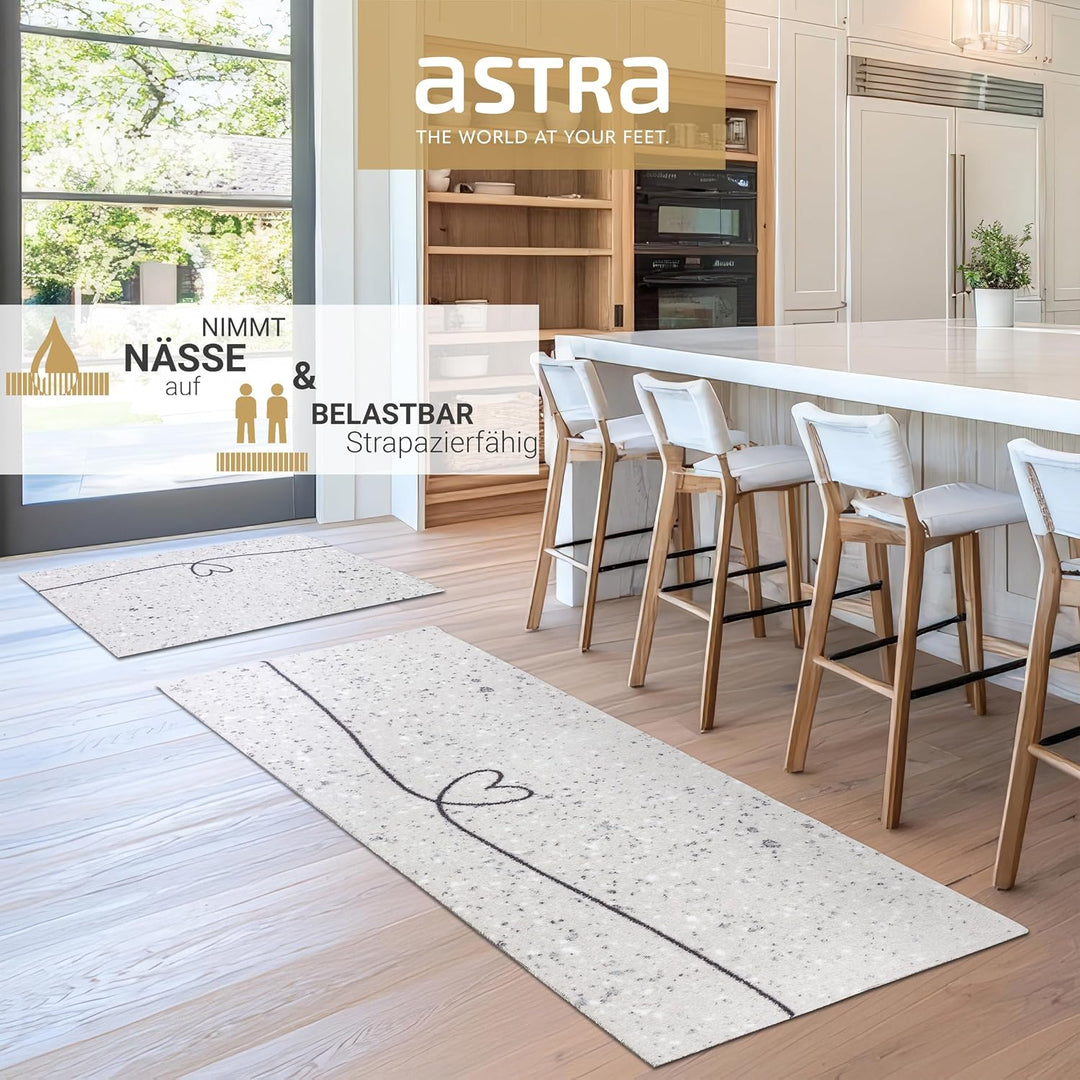 Astra rutschfeste Sauberlaufmatte innen - Herz Marmor hellgrau 66 x 110 cm - Wohnraum Fussmatte Desi