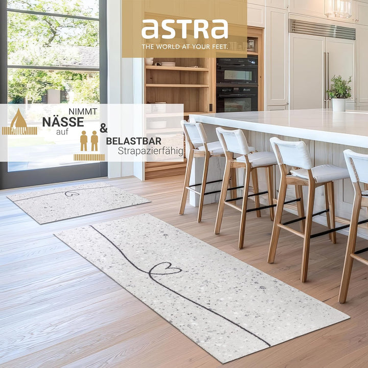 Astra rutschfeste Sauberlaufmatte innen - Herz Marmor hellgrau 66 x 110 cm - Wohnraum Fussmatte Desi