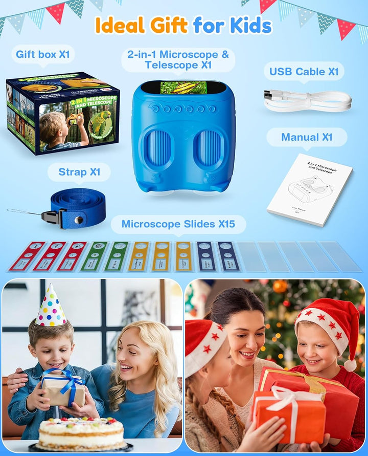 1000X Tragbares Digital Mikroskop für Kinder: 2-in-1 Mikroskop & Teleskop mit 4K 2,0" IPS Display, T