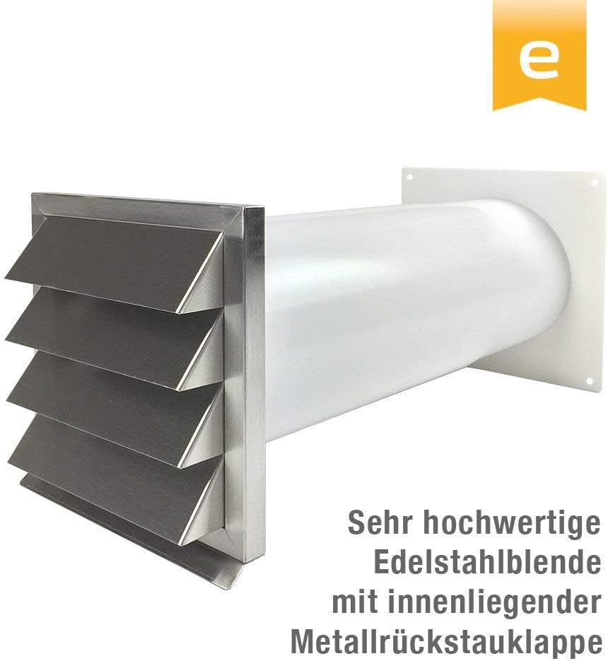 EASYTEC® Energiesparender Wandmontage Mauerkasten Ø 150 mm Edelstahl mit zwei Rückstauklappen | DN15