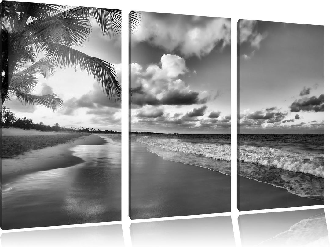 Pixxprint Strand Meer Sonnenuntergang als Leinwandbild/Grösse: 3 Teilig (120x80) cm/Wandbild/Kunstdr