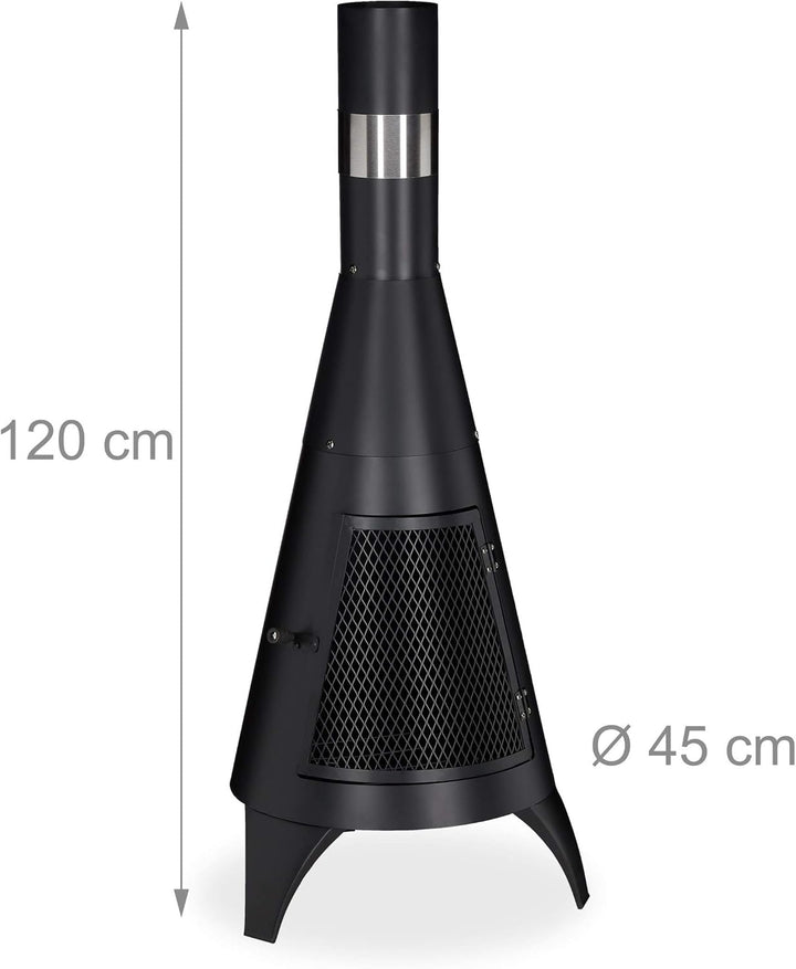 Relaxdays Terrassenofen mit Funkenschutz Tür, dekorative Feuerstelle für Holz, Gartenofen, HxD: 120x