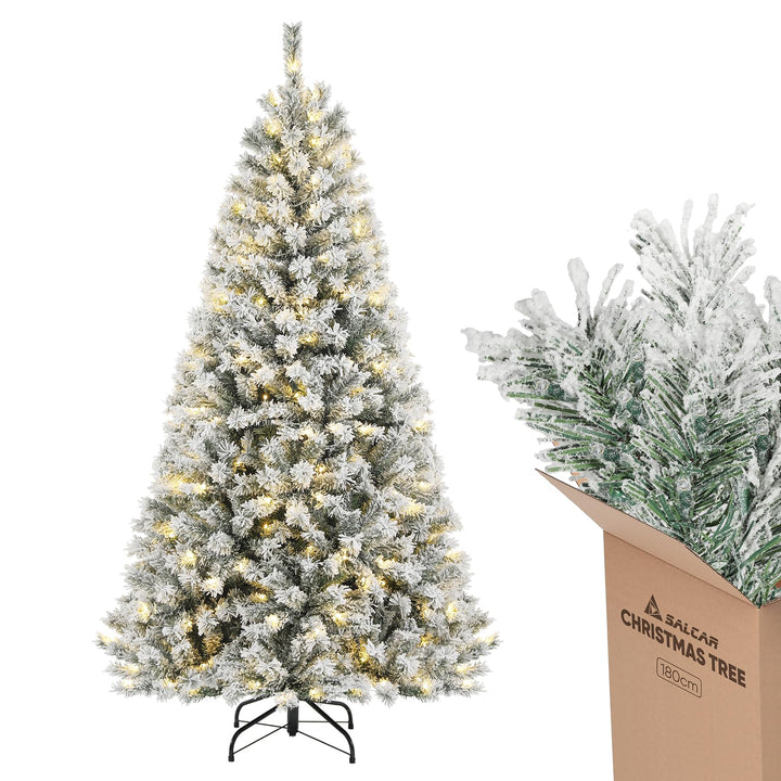 SALCAR 180 cm Künstlicher Weihnachtsbaum mit Schnee und Beleuchtung, Tannenbaum mit 828 Spitzen und