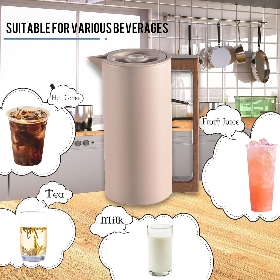 Thermoskanne Kaffeekannen Edelstahl Vakuum Isolations, Mit Holzgriff Und Einfachem Sicherheitsdruckk