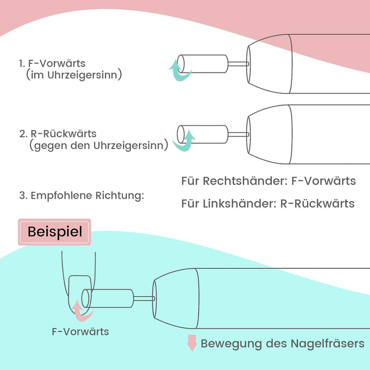 Nagelfräser, 6 in 1 Wiederaufladbare Elektrische Nagelfeile 35000 U/Min für Gelnägel, Einstellbarer