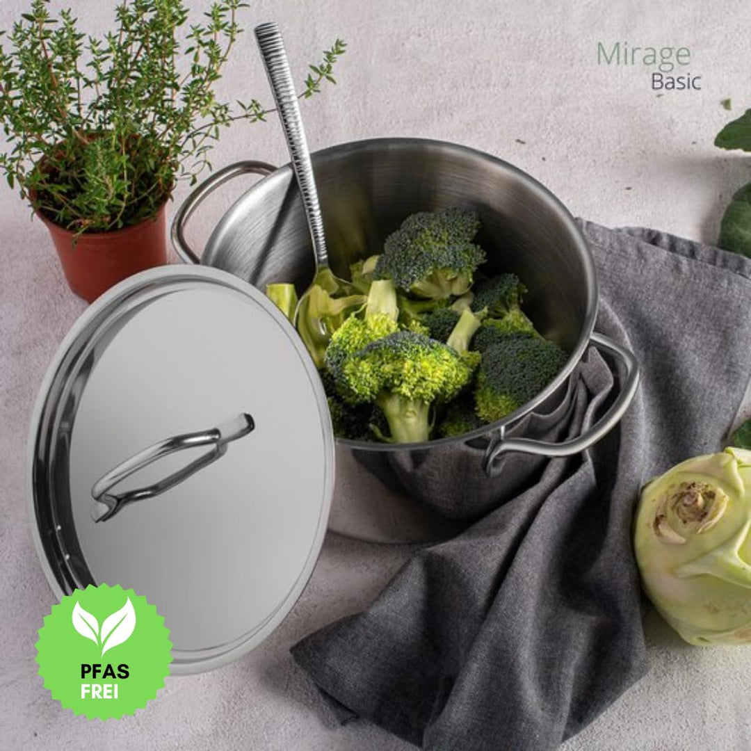 Sola Mirage Topfset Induktion - 4 Teilig, Kochtopf set mit Deckel - 18/10 Silberweissem Edelstahl -