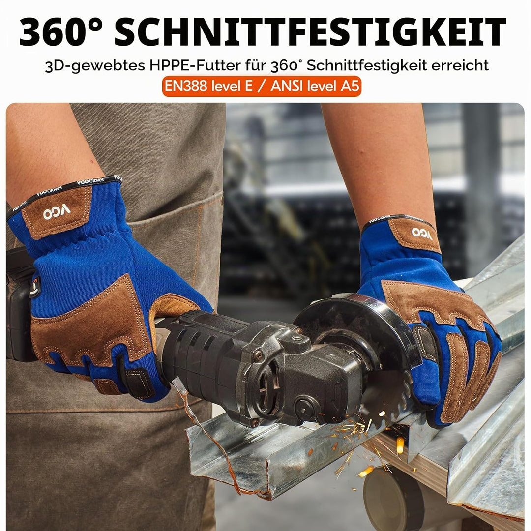 Vgo... 1 Paar Schnittfeste Handschuhe, Sicherheitsleder-Arbeitshandschuhe, Mechaniker-Handschuhe, HP