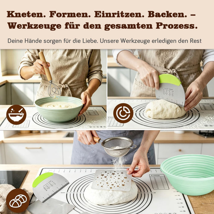 Sauerteig Starter Set, 30-teilig Gärkorb Brot, 30CM runde und ovale Silikon-Gärkörbe, Komplettset Br