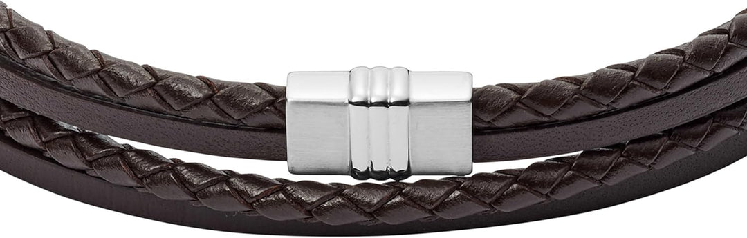 FOSSIL Casual texture Herrenarmband aus Leder oder Edelstahl mit Magnet-, Falt- oder Schnallenversch