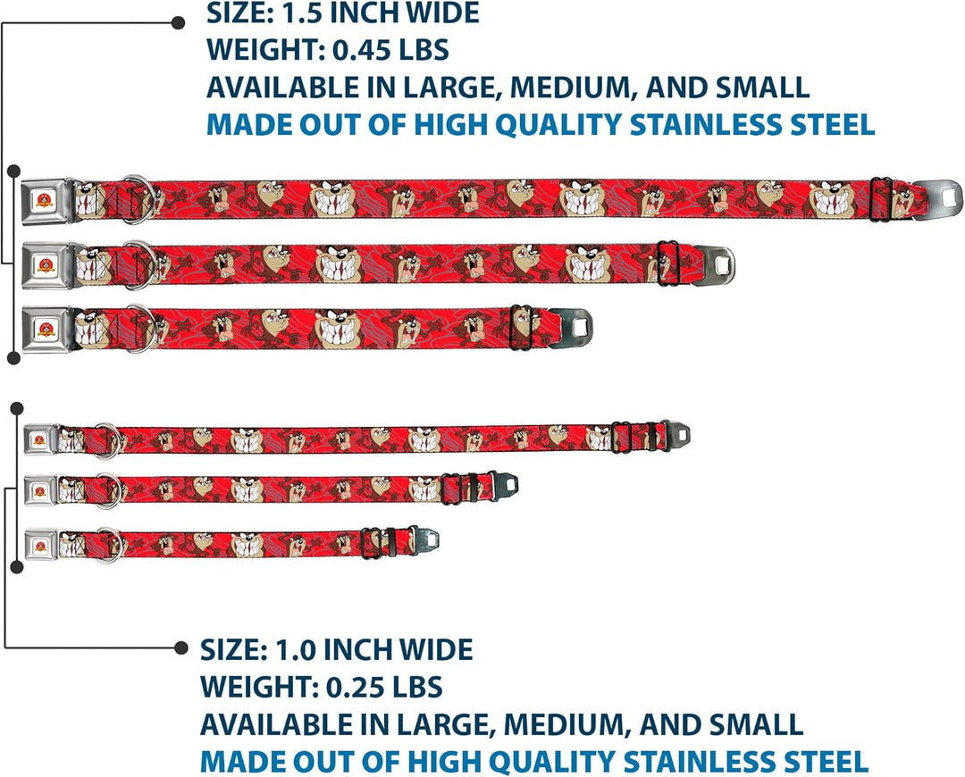 Buckle-Down 22,9–38,1 cm lta-Looney Melodien Logo weiss Hund Halsband WL - Fits 18-32" - 1.5" Wide,