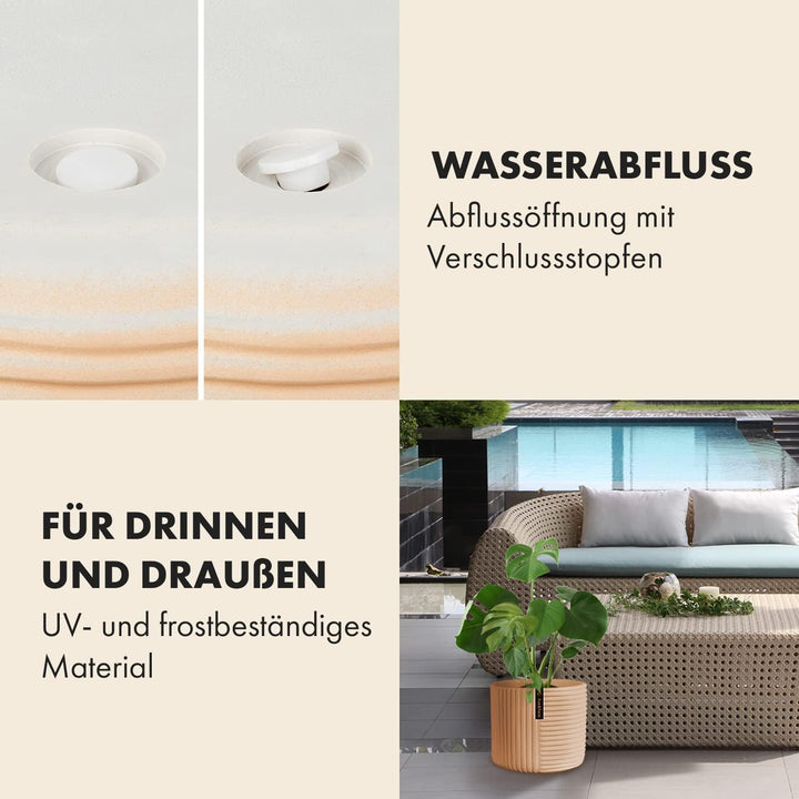 Fox&Fern Blumentopf L mit Linienstruktur - 27cm grosser Übertopf inklusive Wasserabfluss für Pflanze