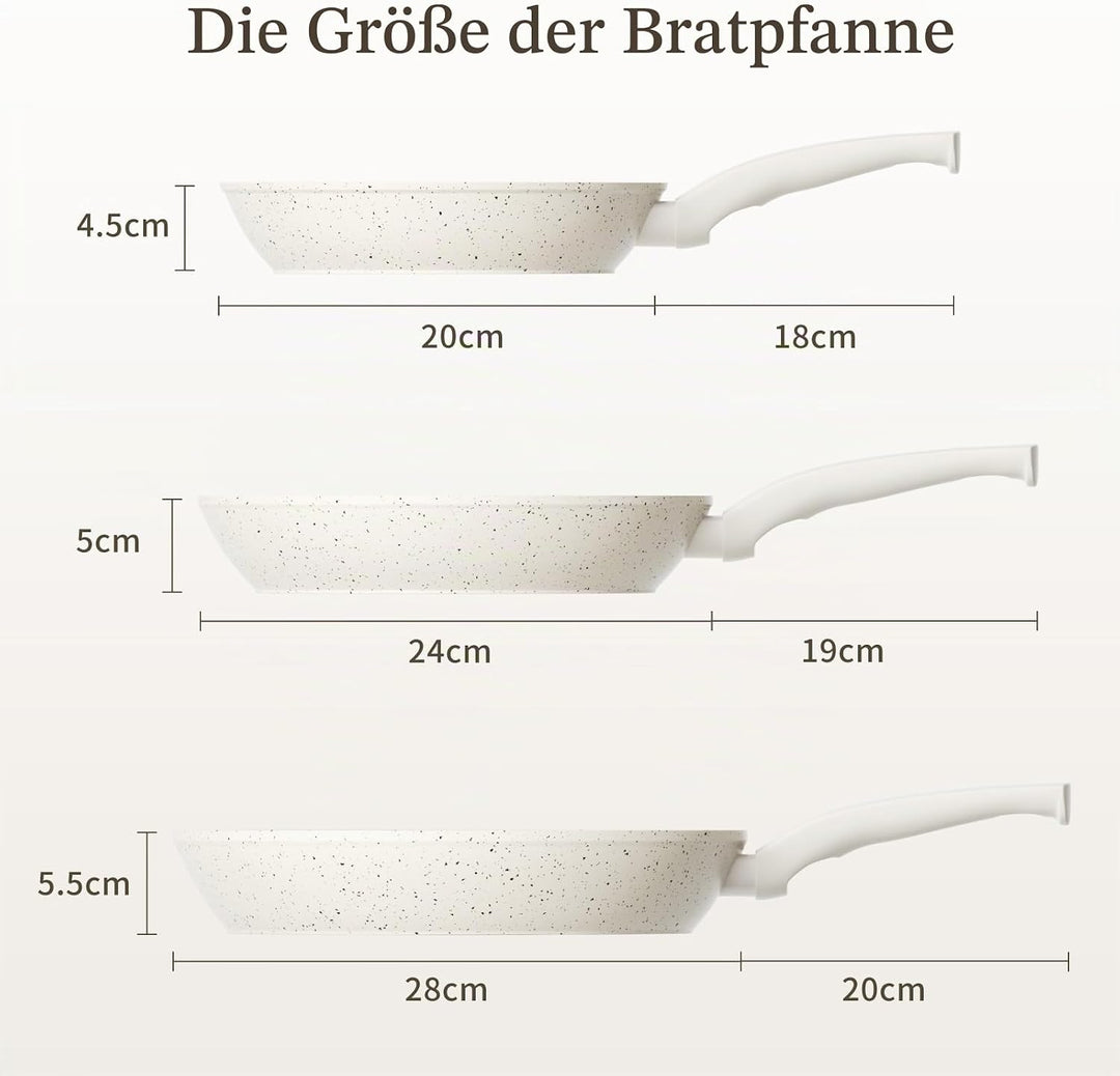 Innerwell Antihaft Pfannenset 3-teilig 20+24+28 cm aus Granit, Pfannen Induktion mit Antihaftbeschic