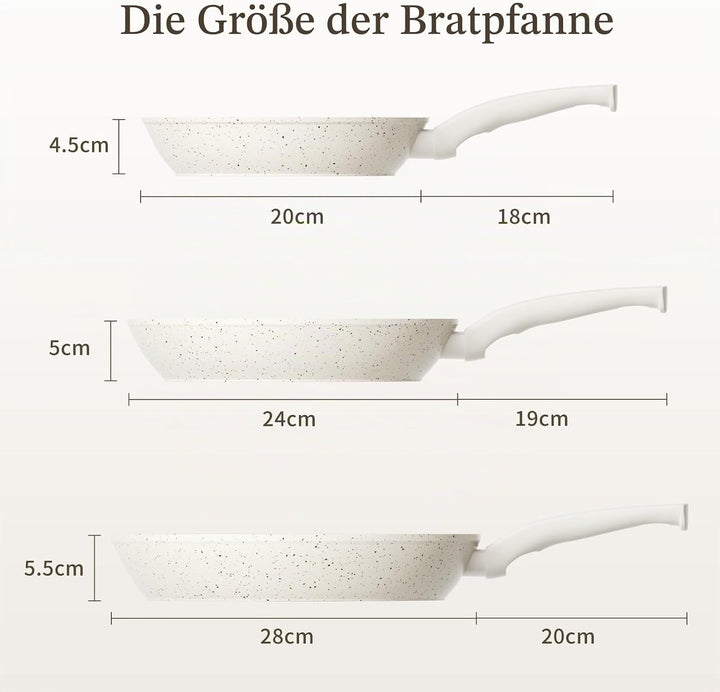 Innerwell Antihaft Pfannenset 3-teilig 20+24+28 cm aus Granit, Pfannen Induktion mit Antihaftbeschic