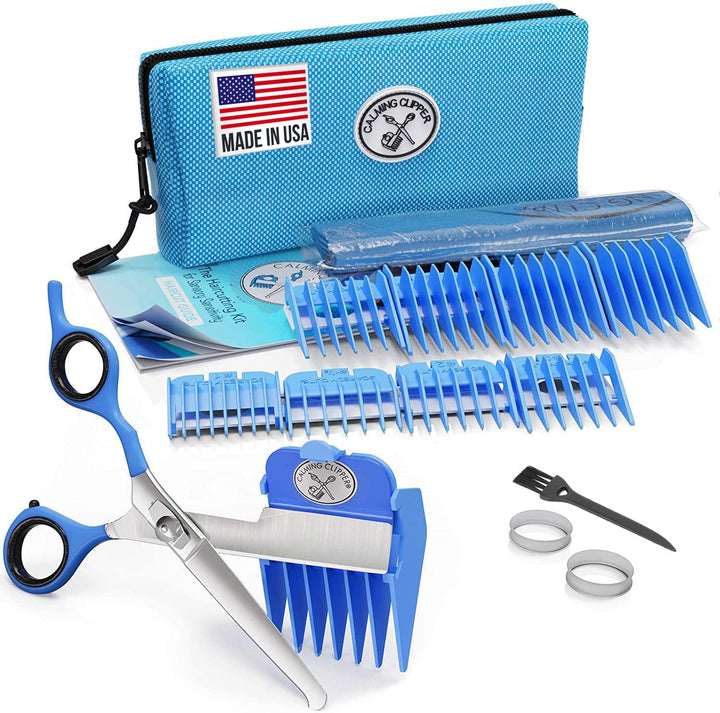 Haarschneide-Set aus beruhigenden Clippern für sensorische Empfindlichkeit, 10-teilig Blau Linkshänd